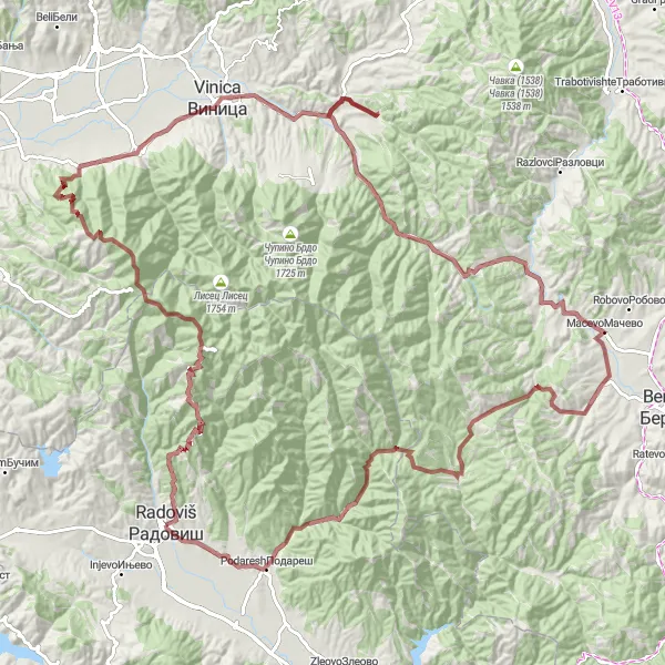 Map miniature of "The Ultimate Gravel Adventure" cycling inspiration in Severna Makedonija, Macedonia. Generated by Tarmacs.app cycling route planner