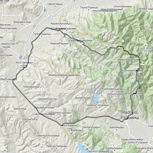 Map miniature of "Classic Road Ride" cycling inspiration in Severna Makedonija, Macedonia. Generated by Tarmacs.app cycling route planner