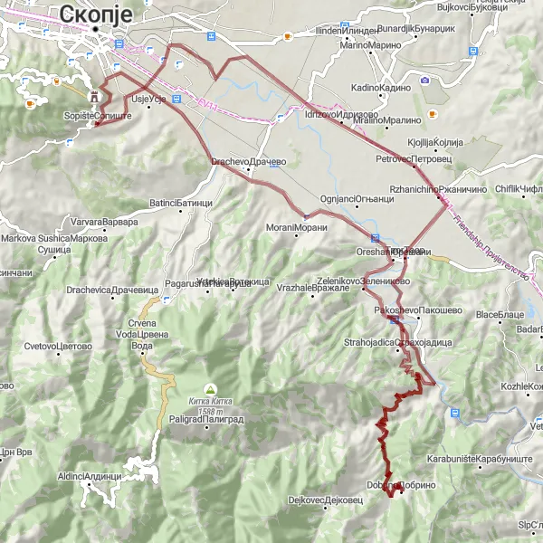 Map miniature of "Gravel Adventure" cycling inspiration in Severna Makedonija, Macedonia. Generated by Tarmacs.app cycling route planner