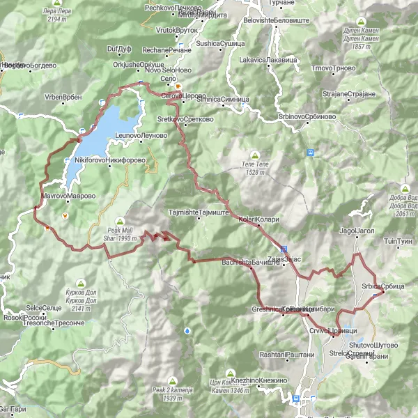 Map miniature of "Mountains and Village Life" cycling inspiration in Severna Makedonija, Macedonia. Generated by Tarmacs.app cycling route planner