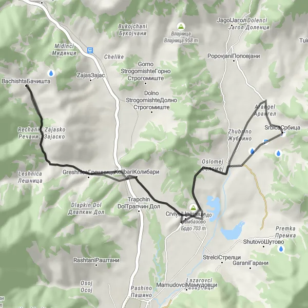 Map miniature of "Zabel Vistas" cycling inspiration in Severna Makedonija, Macedonia. Generated by Tarmacs.app cycling route planner
