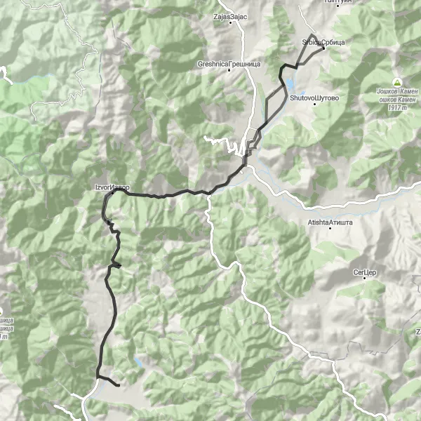 Map miniature of "Exploring Tradition and Nature" cycling inspiration in Severna Makedonija, Macedonia. Generated by Tarmacs.app cycling route planner