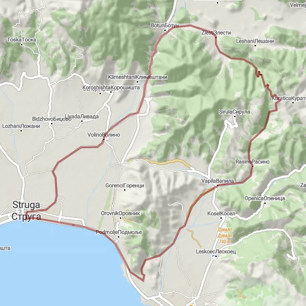 Map miniature of "Gravel Adventure" cycling inspiration in Severna Makedonija, Macedonia. Generated by Tarmacs.app cycling route planner