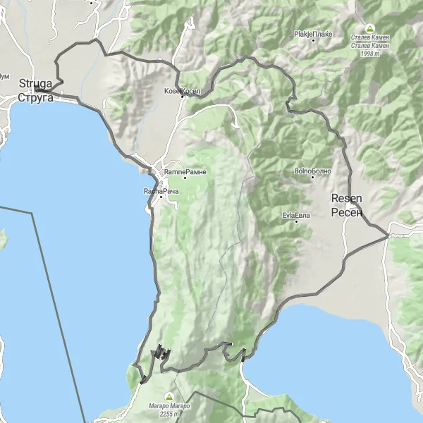 Map miniature of "Kozjak and Shurlenci" cycling inspiration in Severna Makedonija, Macedonia. Generated by Tarmacs.app cycling route planner