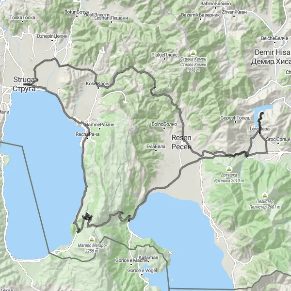 Map miniature of "Mountains and Lakes" cycling inspiration in Severna Makedonija, Macedonia. Generated by Tarmacs.app cycling route planner