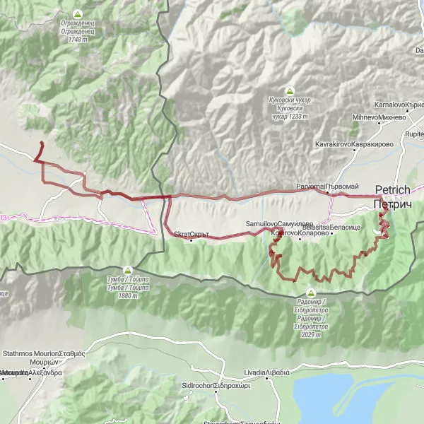Map miniature of "Gravel Adventure - Novo Selo to Zubovo" cycling inspiration in Severna Makedonija, Macedonia. Generated by Tarmacs.app cycling route planner