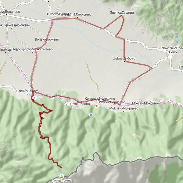 Map miniature of "Off-Road Adventure - Sušica Loop" cycling inspiration in Severna Makedonija, Macedonia. Generated by Tarmacs.app cycling route planner