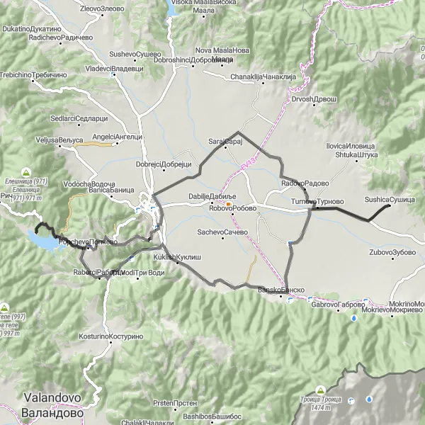 Map miniature of "Exploring Strumica and Beyond" cycling inspiration in Severna Makedonija, Macedonia. Generated by Tarmacs.app cycling route planner