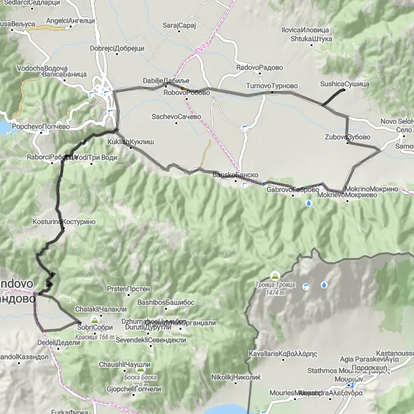 Map miniature of "Sušica and Surroundings" cycling inspiration in Severna Makedonija, Macedonia. Generated by Tarmacs.app cycling route planner