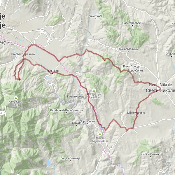 Map miniature of "Macedonian Highlands" cycling inspiration in Severna Makedonija, Macedonia. Generated by Tarmacs.app cycling route planner