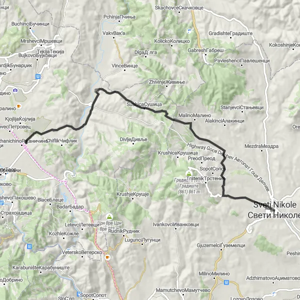 Map miniature of "Majestic Malino" cycling inspiration in Severna Makedonija, Macedonia. Generated by Tarmacs.app cycling route planner