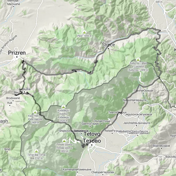 Map miniature of "Mali Tupan Challenge" cycling inspiration in Severna Makedonija, Macedonia. Generated by Tarmacs.app cycling route planner