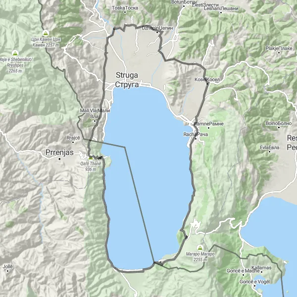 Map miniature of "The Lakes and Castles Road" cycling inspiration in Severna Makedonija, Macedonia. Generated by Tarmacs.app cycling route planner