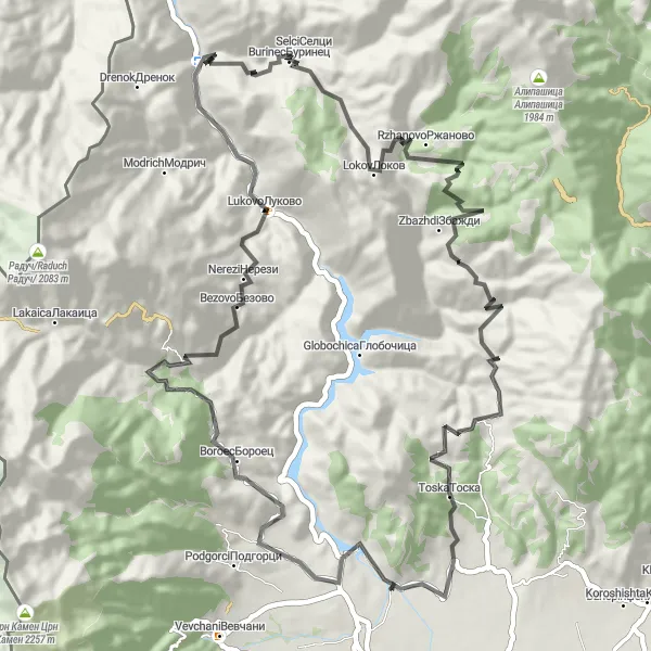 Map miniature of "Bezovo Adventure" cycling inspiration in Severna Makedonija, Macedonia. Generated by Tarmacs.app cycling route planner