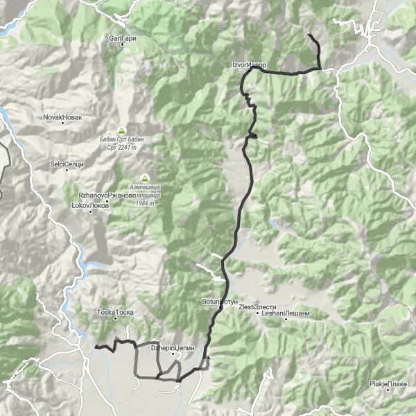 Map miniature of "The Botun Challenge" cycling inspiration in Severna Makedonija, Macedonia. Generated by Tarmacs.app cycling route planner