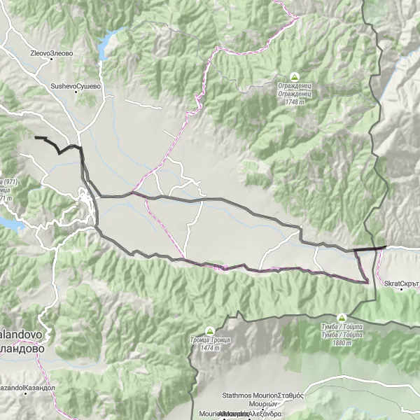 Map miniature of "Strumica - Novo Selo Loop" cycling inspiration in Severna Makedonija, Macedonia. Generated by Tarmacs.app cycling route planner