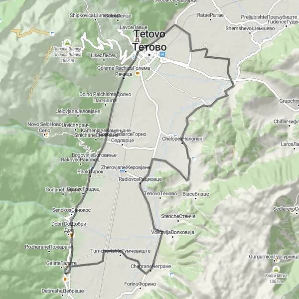 Map miniature of "Kalnik Loop" cycling inspiration in Severna Makedonija, Macedonia. Generated by Tarmacs.app cycling route planner