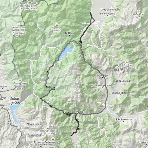 Map miniature of "The Ultimate Challenge: Conquering the Hills of Vrapčište" cycling inspiration in Severna Makedonija, Macedonia. Generated by Tarmacs.app cycling route planner