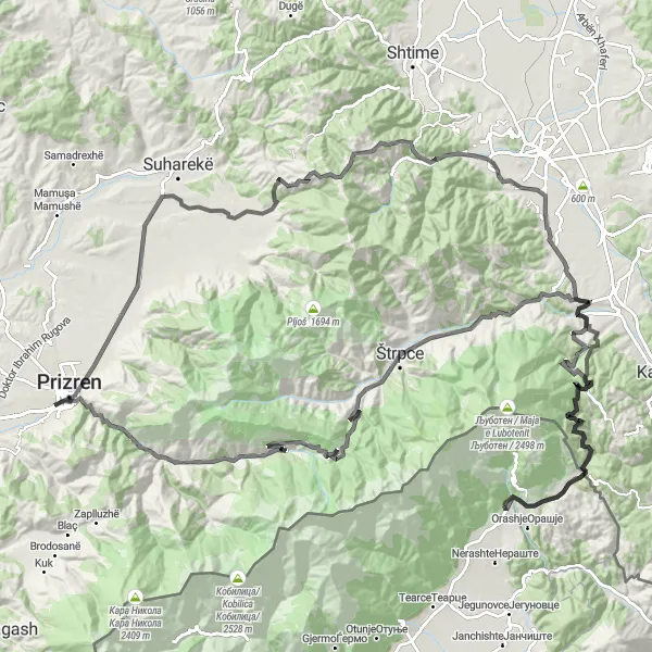 Map miniature of "Grand Vratnica Expedition - Majestic Landscapes and Hidden Gems" cycling inspiration in Severna Makedonija, Macedonia. Generated by Tarmacs.app cycling route planner