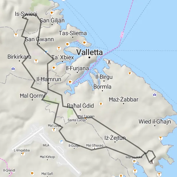 Map miniature of "Gżira - Qormi Loop" cycling inspiration in Malta, Malta. Generated by Tarmacs.app cycling route planner