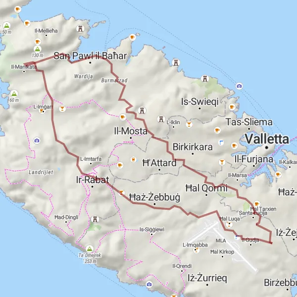 Map miniature of "Off-Road Adventure in Northern Malta" cycling inspiration in Malta, Malta. Generated by Tarmacs.app cycling route planner