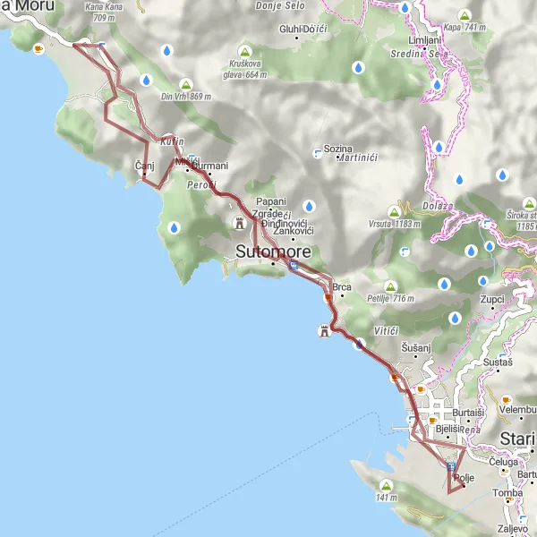 Map miniature of "Gravel Adventure to Triconch" cycling inspiration in Crna Gora, Montenegro. Generated by Tarmacs.app cycling route planner