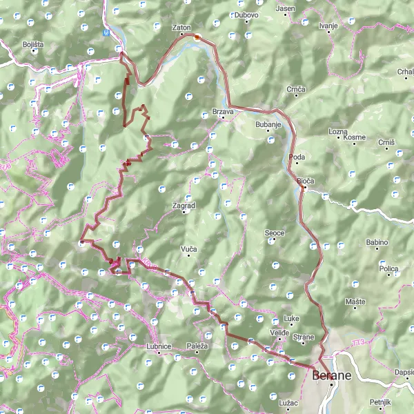 Map miniature of "The Gravel Rollercoaster" cycling inspiration in Crna Gora, Montenegro. Generated by Tarmacs.app cycling route planner