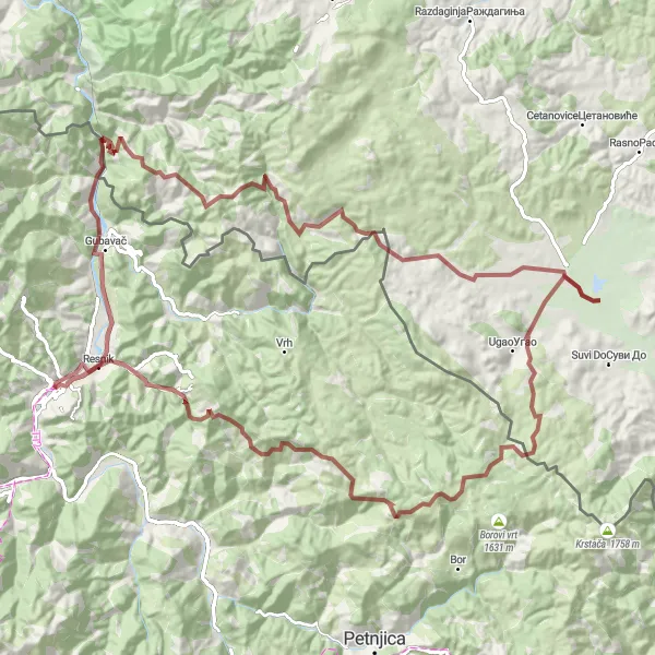 Map miniature of "The Rasovo Gravel Adventure" cycling inspiration in Crna Gora, Montenegro. Generated by Tarmacs.app cycling route planner