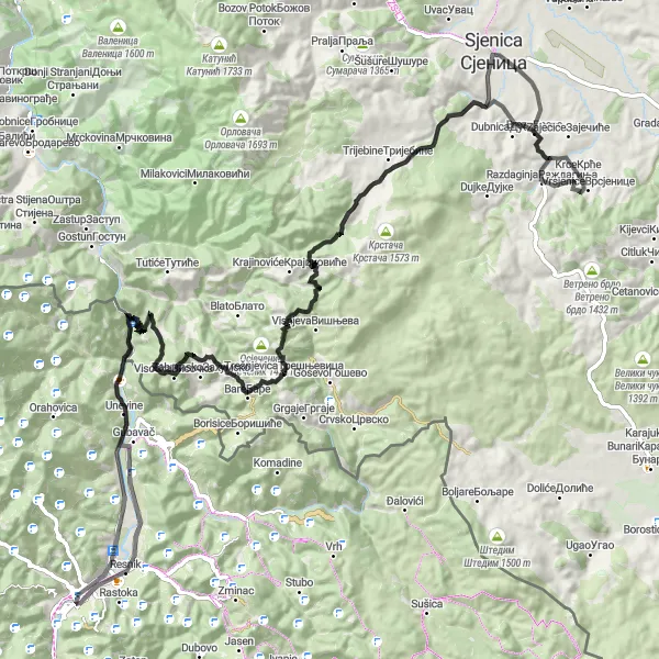 Map miniature of "Road Cycling through Montenegro's Scenic Routes" cycling inspiration in Crna Gora, Montenegro. Generated by Tarmacs.app cycling route planner