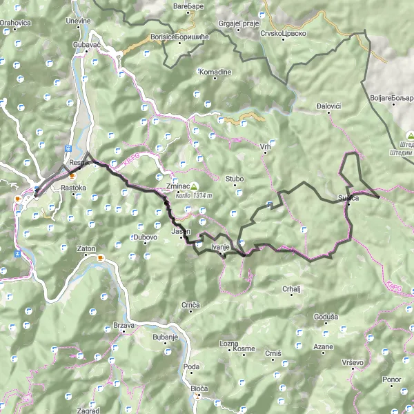 Map miniature of "Mountains and Hidden Villages" cycling inspiration in Crna Gora, Montenegro. Generated by Tarmacs.app cycling route planner