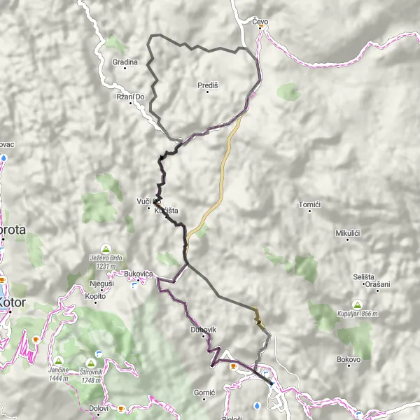 Map miniature of "Cetinje - Špadijerski Vrh Loop" cycling inspiration in Crna Gora, Montenegro. Generated by Tarmacs.app cycling route planner