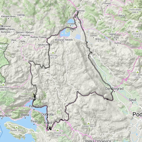 Map miniature of "Breathtaking Landscapes of Montenegro" cycling inspiration in Crna Gora, Montenegro. Generated by Tarmacs.app cycling route planner