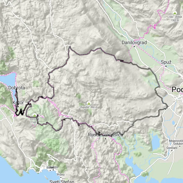 Map miniature of "Challenging Road Cycling Expedition: Montenegro's Scenic Routes" cycling inspiration in Crna Gora, Montenegro. Generated by Tarmacs.app cycling route planner