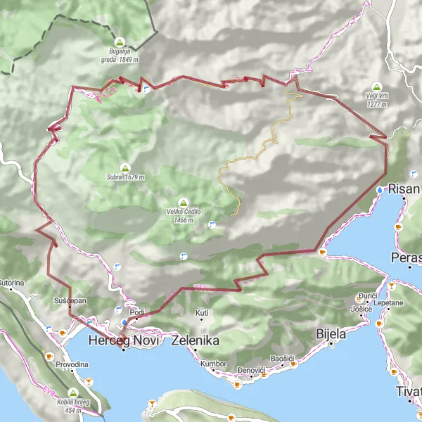 Map miniature of "Mountain Adventure" cycling inspiration in Crna Gora, Montenegro. Generated by Tarmacs.app cycling route planner