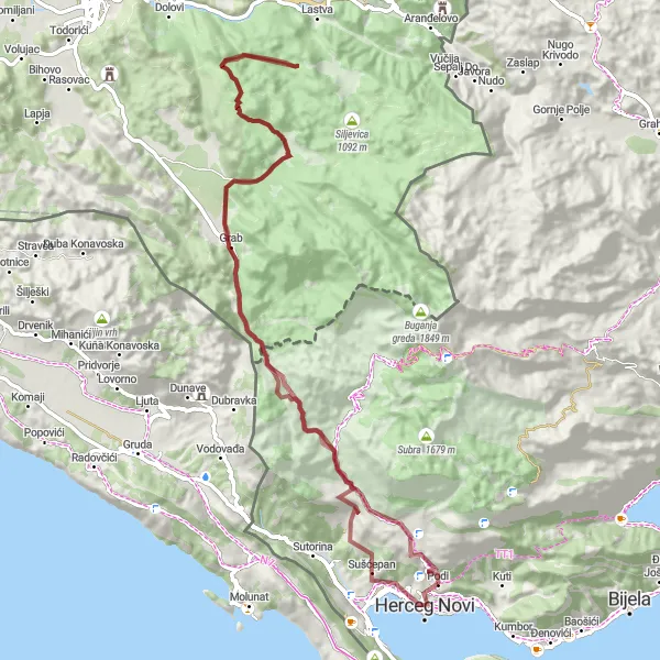 Map miniature of "Via Mijalj: An Adventurous Cycling Journey" cycling inspiration in Crna Gora, Montenegro. Generated by Tarmacs.app cycling route planner