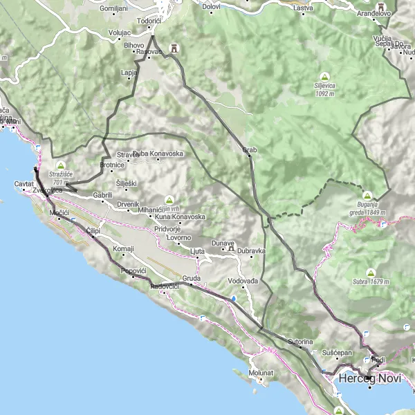 Map miniature of "Herceg Novi to Igalo Loop" cycling inspiration in Crna Gora, Montenegro. Generated by Tarmacs.app cycling route planner