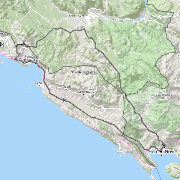 Map miniature of "Scenic Route from Herceg Novi to Kameno" cycling inspiration in Crna Gora, Montenegro. Generated by Tarmacs.app cycling route planner