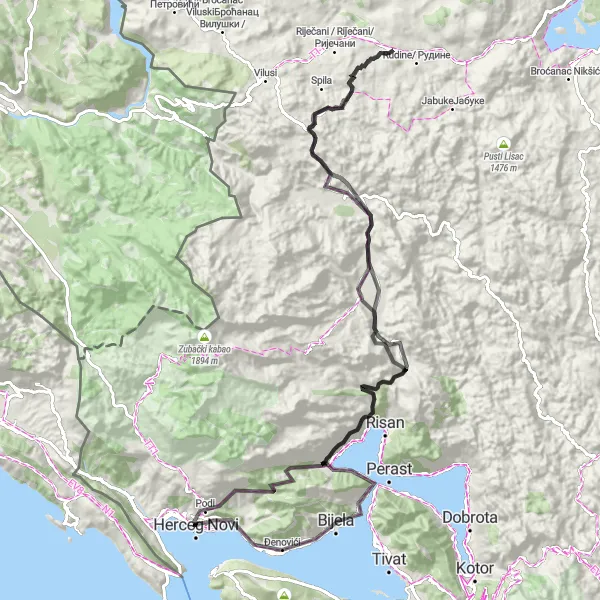 Map miniature of "Ultimate Challenge: Grahovo Loop" cycling inspiration in Crna Gora, Montenegro. Generated by Tarmacs.app cycling route planner