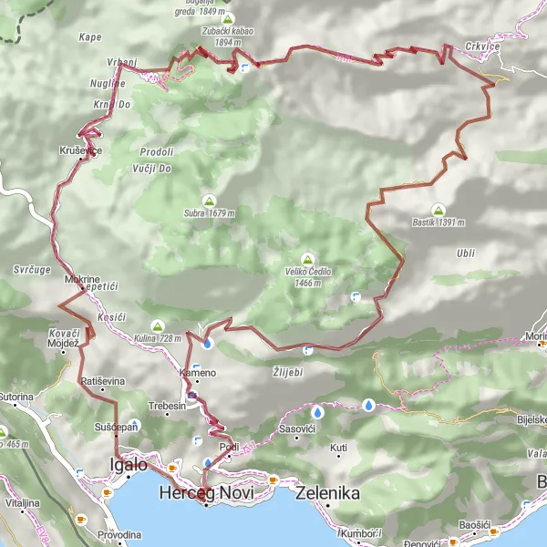 Map miniature of "Montenegrin Wilderness Gravel Adventure" cycling inspiration in Crna Gora, Montenegro. Generated by Tarmacs.app cycling route planner