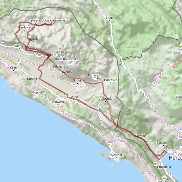 Map miniature of "Golubinac Gravel Adventure" cycling inspiration in Crna Gora, Montenegro. Generated by Tarmacs.app cycling route planner
