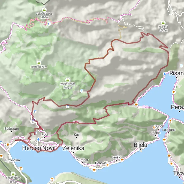 Map miniature of "Gravel Paradise" cycling inspiration in Crna Gora, Montenegro. Generated by Tarmacs.app cycling route planner
