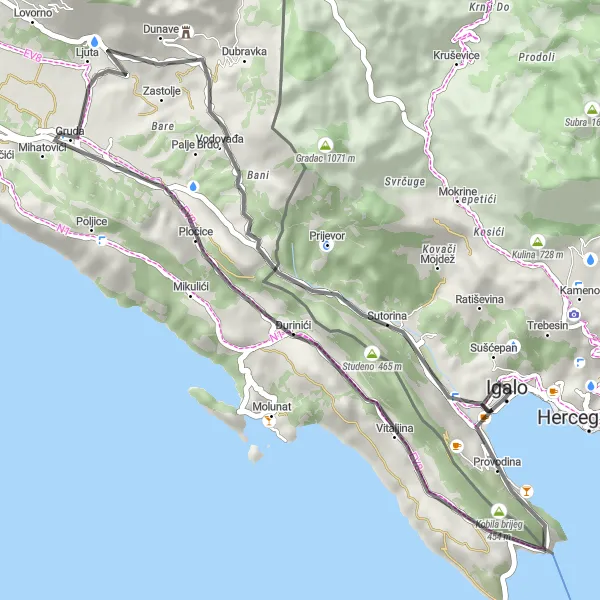 Map miniature of "Igalo Explorer" cycling inspiration in Crna Gora, Montenegro. Generated by Tarmacs.app cycling route planner