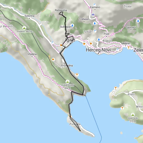 Map miniature of "Mijalj Brdo Circuit" cycling inspiration in Crna Gora, Montenegro. Generated by Tarmacs.app cycling route planner