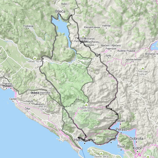 Map miniature of "Mountainous Road Cycling Adventure" cycling inspiration in Crna Gora, Montenegro. Generated by Tarmacs.app cycling route planner