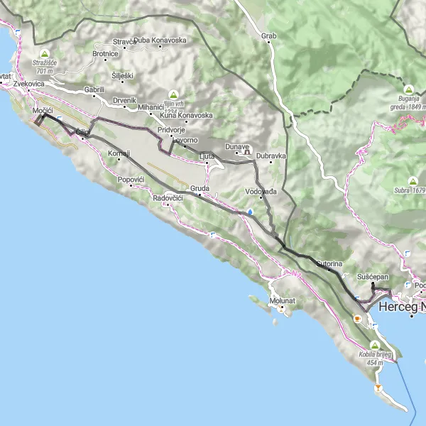Map miniature of "Coastal Journey" cycling inspiration in Crna Gora, Montenegro. Generated by Tarmacs.app cycling route planner