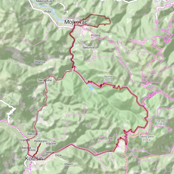Map miniature of "Scenic Gravel Escape" cycling inspiration in Crna Gora, Montenegro. Generated by Tarmacs.app cycling route planner