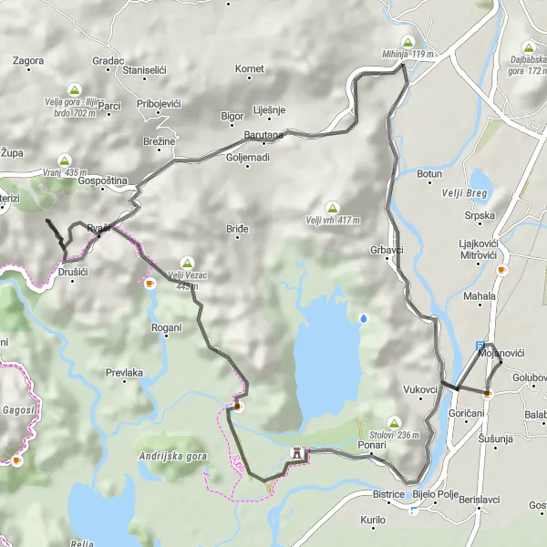 Map miniature of "Balšin grad Road Route" cycling inspiration in Crna Gora, Montenegro. Generated by Tarmacs.app cycling route planner
