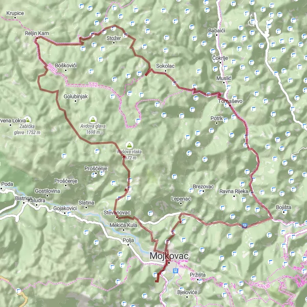 Map miniature of "Gravel Road Adventure" cycling inspiration in Crna Gora, Montenegro. Generated by Tarmacs.app cycling route planner