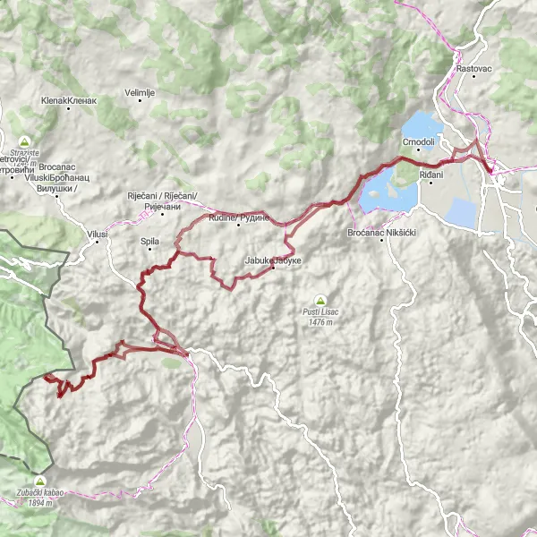 Map miniature of "Mountain View Adventure" cycling inspiration in Crna Gora, Montenegro. Generated by Tarmacs.app cycling route planner