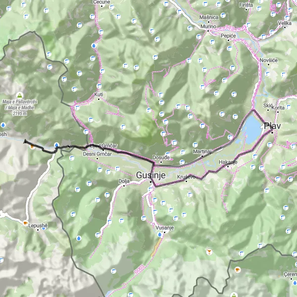 Map miniature of "The Serene Lake Route" cycling inspiration in Crna Gora, Montenegro. Generated by Tarmacs.app cycling route planner